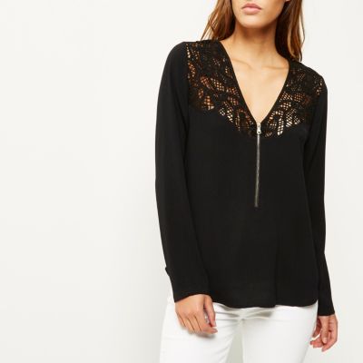 Black zip-up blouse